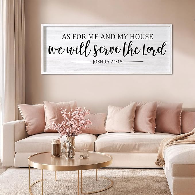 As For Me And My House We Will Serve The Lord Framed Wall Art, 40''×15'' Positive Religious Bible Verse for Christian God Jesus Christ Prayer, Vintage Rustic Long Holy Catholic Scripture Decor-Ruum Studio Home