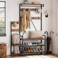 IDEALHOUSE Hall Tree with Bench and Shoe Storage Parent-Child Coat Rack Shoe Bench Industrial Coat Tree Entryway Large Organizer with Shoe Rack, Storage Cubbies, Hooks, and Top Shelf-Ruum Studio Home