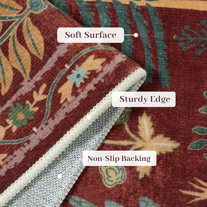 OJIA Jungle Print Washable Area Rugs 5x7, Soft Rugs for Living Room Ultra-Thin Non-Shedding Modern Bedroom Rug, Stain Resistant Throw Rug Large Carpet for Kids Nursery Dining Room, Red-Ruum Studio Home