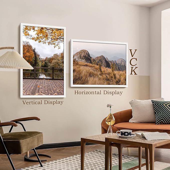 VCK 27x40 Solid Wood Poster Frames Set of 3, Exclusive Woodgrain White Picture Frame, Wall Mounting Hanging-Ruum Studio Home