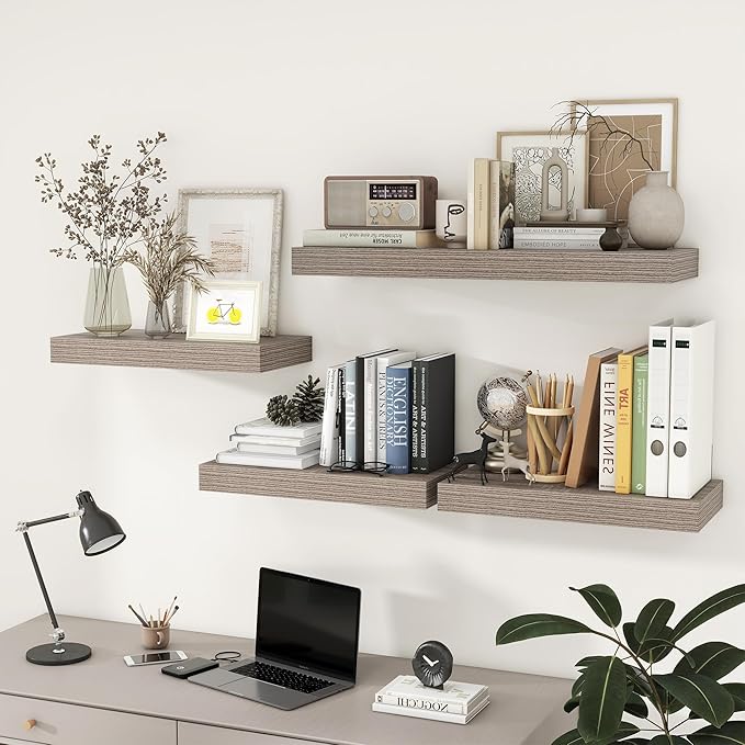 Deep Floating Shelves for Wall, 36W x 12D Rustic Large Floating Shelves Set of 2, 12'' Deep Grey Wood Floating Shelves for Living Room Bathroom Laundry Room Bedroom Kitchen Home Office - Grey-Ruum Studio Home