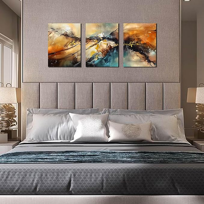 HUBOSKN Abstract Canvas Wall Art for Living Room - Modern Pictures for Office Wall Decor - 3 Piece Wall Art for Bedroom Size 12" x 16"-Ruum Studio Home