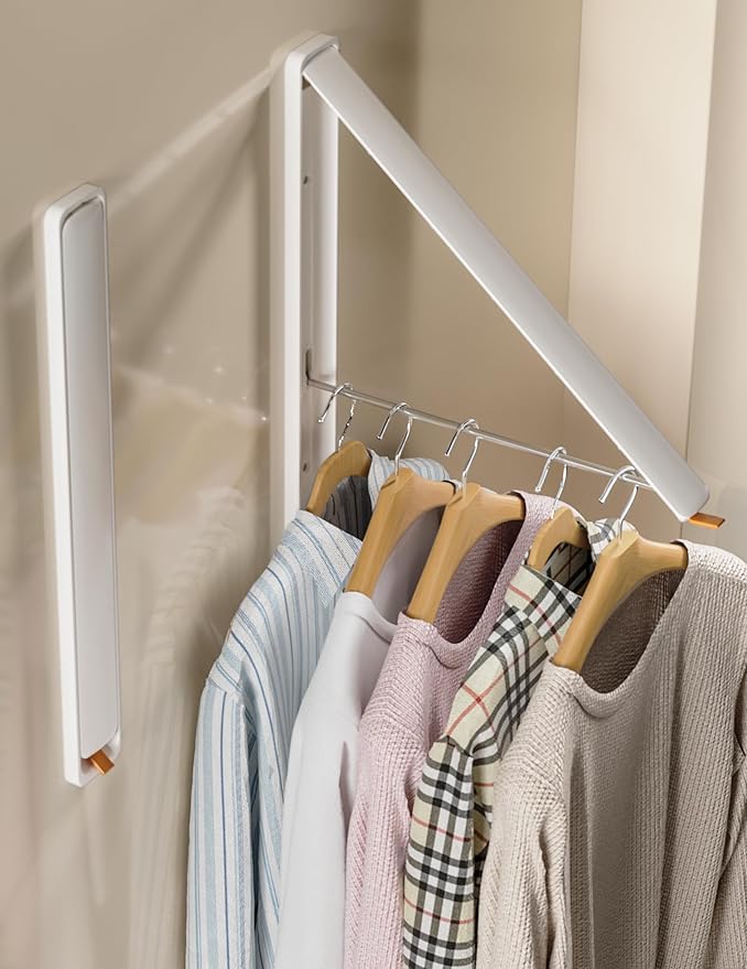 Dr.DJ Clothes Drying Rack Wall Mounted, Retractable & Foldable Clothes Hanger for Laundry Room Organization and Storage, Clothes Hanger Rack for Dorm, Closet, Balcony, Laundry Room(1P, Metal, White)-Ruum Studio Home