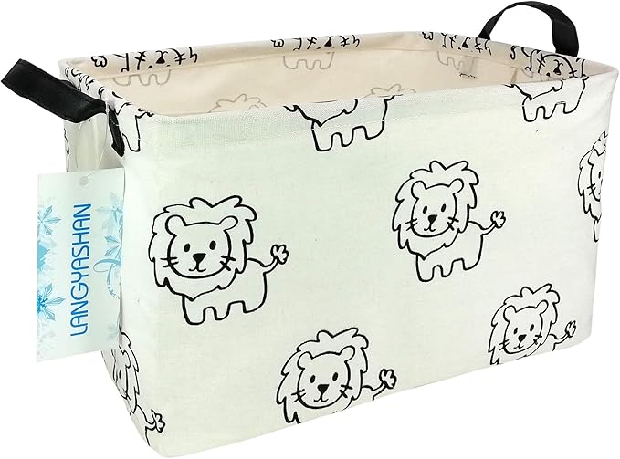 LANGYASHAN Rectangular Storage Bin Collapse Canvas Fabric Cartoon Storage Basket with Handles for Organizing Home Kitchen Boys and Girls Toys Office Closet Shelf Baskets (Rec lion)-Ruum Studio Home