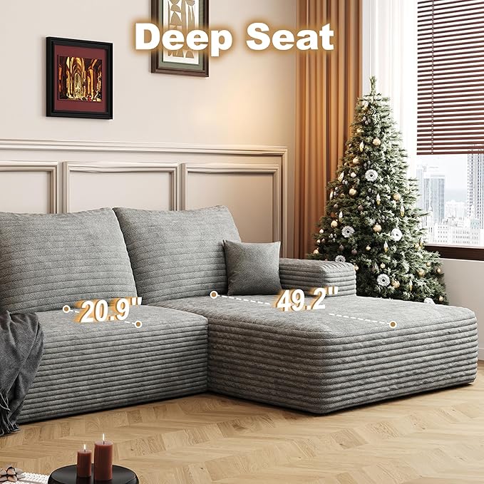 108" Sectional Couches for Living Room Modern Modular Sofa with L-Shape Couchs Upholstered Boneless Couch Deep Seat Sectional Couch with Chaise (Grey, Right Facing Chaise+2Seaters+1Ottoman)-Ruum Studio Home