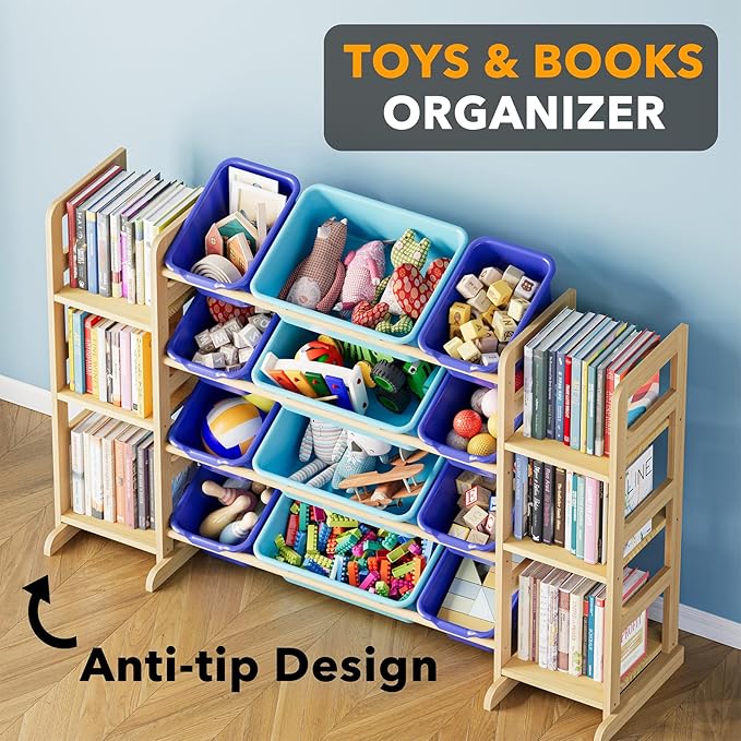 SpaceAid Toy Storage Organizer with 6 Shelves and 12 Bins, Toy Organizers Storage Bookshelf, Kids Bin Shelf Toys Box Bookcase for Bedroom Playroom Organization Room Decor, Blue and Navy Blue-Ruum Studio Home