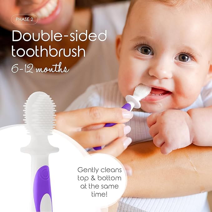 Cherish Baby Care Baby Toothbrush & Toddler Toothbrush Set (0-2 Years) - BPA-Free & Safety-Tested, 2023 Award Winner, Food-Grade Silicone (Purple)-Ruum Studio Home