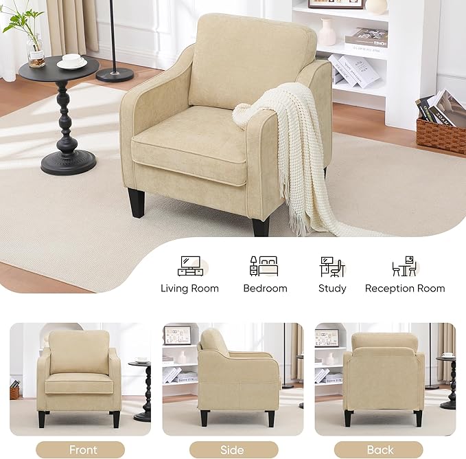 Accent Chairs Set of 2, Upholstered Living Room Chair with Side Pockets, Mid Century Modern Reading Chair for Bedroom, Comfy Armchair Single Sofa Side Chair for Office, Small Room, Light Brown-Ruum Studio Home