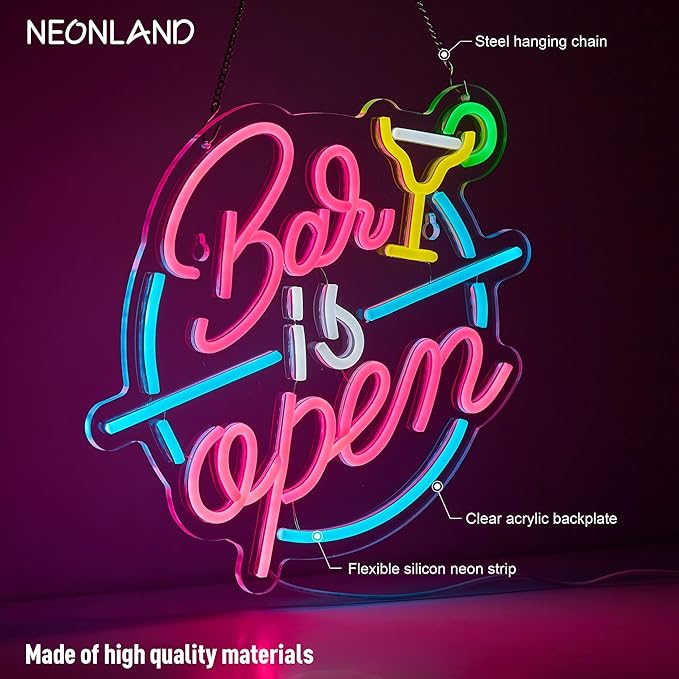 Bar Open Neon Sign for Wall Decor Open Beer Bar LED Light up Signs with Dimmer for Pub Party Man Cave Room Art Decor Gift-Ruum Studio Home