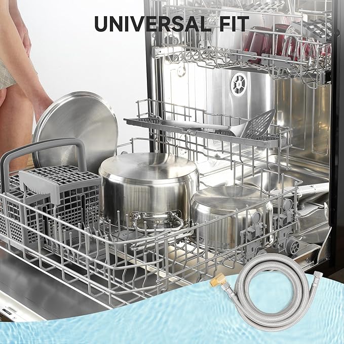 Roastove Universal Dishwasher Installation Kit,6 Ft Stainless Steel Dishwasher Hose,Burst Proof Water Supply Line with 3/8" Compression Connections,With a 6 feet drain hose and a clamp, one set-Ruum Studio Home