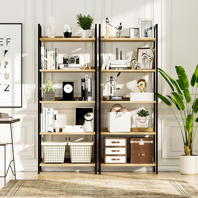 NUMENN Bookshelf, 5 Tier Bookshelves, Home Office Bookcase Shelf Storage Organizer, Free Standing Storage Shelving Unit for Bedroom, Living Room and Home Office, Natural-Ruum Studio Home