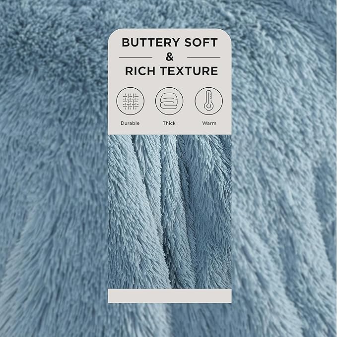 Bedsure GentleSoft Fluffy Light Blue Blankets Queen Size for Bed, Thick Sherpa Faux Fur Fleece Fuzzy Plush Winter Warm Soft Full Queen Blankets, Bedroom Decor Blue Cozy Gifts for Women Men, 90x90-Ruum Studio Home