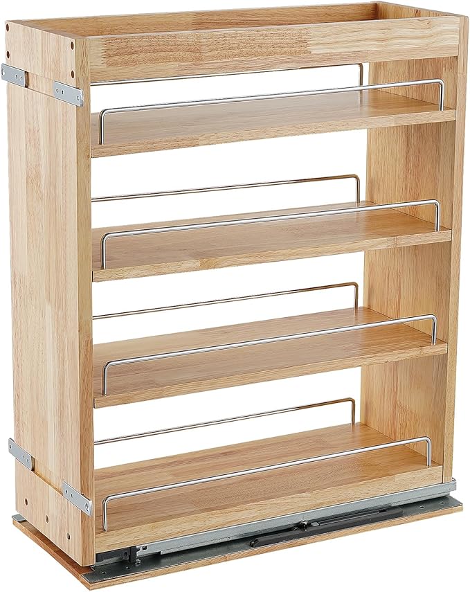 DINDON Pull Out Spice Rack Cabinet Organizer, (8" W x 21.9" D x 25.2" H) Multi-Use Soild Wood Pull Out Cabinet Organizer Slide Out Shelf Sliding Base Cabinet Storage Organization-Ruum Studio Home