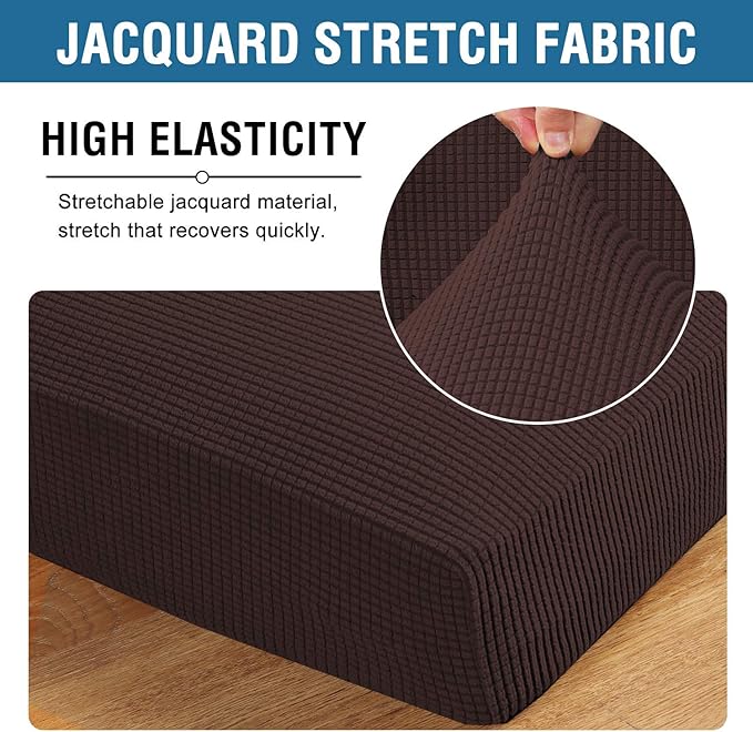 H.VERSAILTEX Super Stretch Individual Seat Cushion Covers - Thick Jacquard Textured Twill Fabric (2 Piece Large Sofa Cushion Covers, Chocolate)-Ruum Studio Home