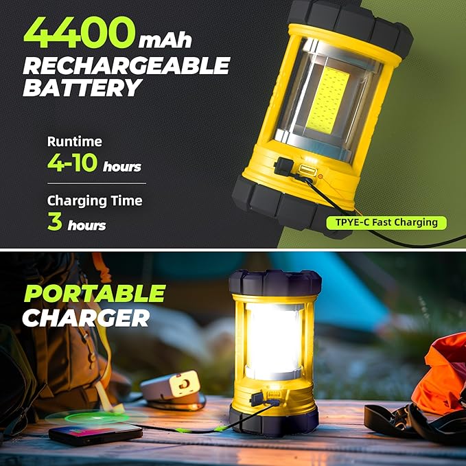 Rechargeable Camping Lantern, 3000LM 5 Light Modes Camping Light 4400 Capacity Phone Charger LED Impact-Resistant Flashlight Lantern Portable Waterproof Hurricane Lanterns for Emergency(Orange)-Ruum Studio Home