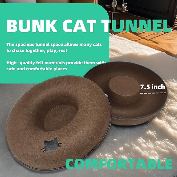 Donut Cat Tunnel Bed Peekaboo Cat Cave for Large Cats Up to 30 Lbs, Kitty Interactive Playing Tent House for Multiple Cats,Detachable,Scratch Resistant (Brown, Large - 24 Inch Diameter)-Ruum Studio Home