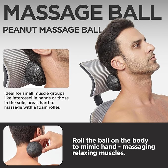 5 in 1 Foam Roller Set with Peanut Massage Ball, Curved Muscle Brush - Yoga Roller, Massage Ball, Trigger Point Triangle for Deep Tissue Relief (Black)-Ruum Studio Home