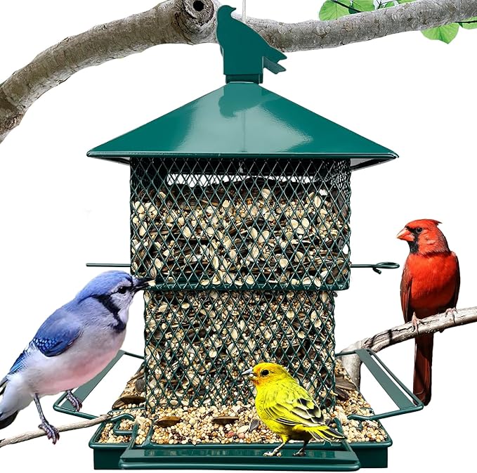Bird Feeders for Outdoors, 6.5lb Large Capacity, Heavy Duty Metal Bird Feeder, Supports Cardinal, Finch, Blue Jay and Wild Birds(Green)-Ruum Studio Home