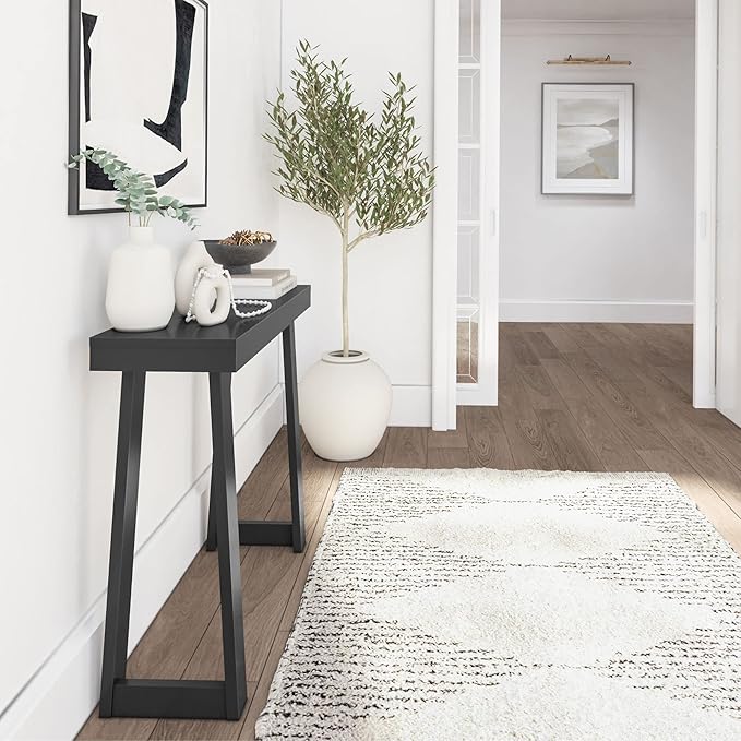 Plank+Beam Solid Wood Console Table, 36 Inch, Sofa Table, Narrow Entryway Table for Hallway, Behind The Couch, Living Room, Foyer, Easy Assembly, Black-Ruum Studio Home