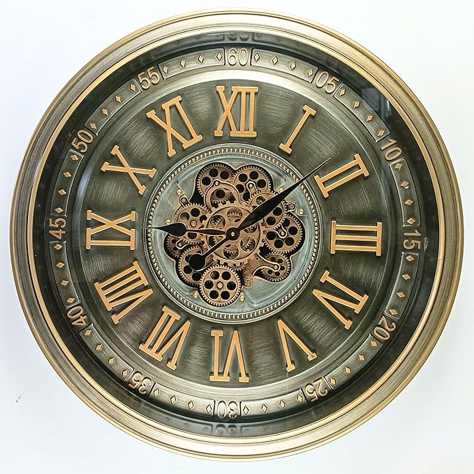 32'' Inch Real Moving Gear Wall Clock Ireland Line (Brass Antique, 32 inches (80 cm))-Ruum Studio Home