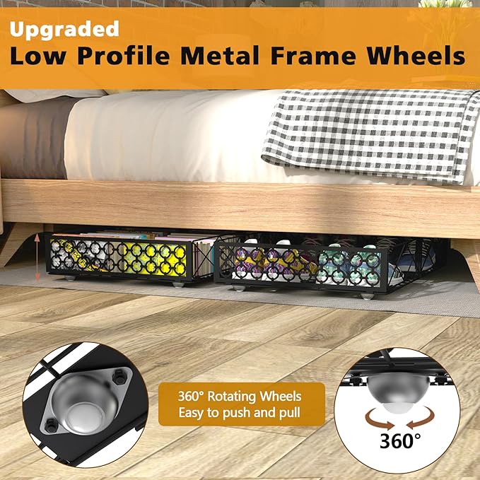 NADAMOO Large Under Bed Storage with Wheels, Low Profile Rolling Under Bed Storage Containers，Foldable Metal Under the Bed Organizer Bins for Bedroom，2 Packs-Ruum Studio Home