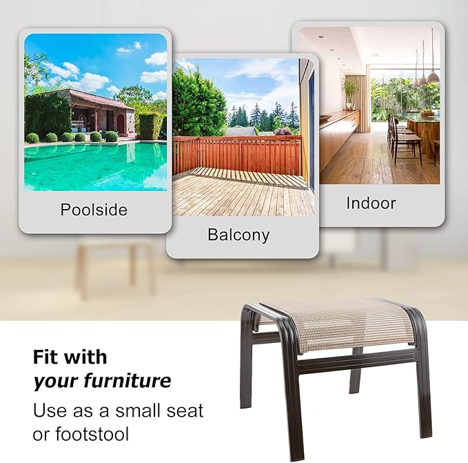 Outdoor Patio Footstools Aluminum Outdoor Ottomans Footrest Small Seating Wicker Furniture Patio Ottoman 2 Pieces Brown-Ruum Studio Home