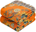 Boho Large Throw Blanket, 100% Organic Cotton Breathable Soft Bed Throw - Floral Farmhouse Decor Blanket for Sofa Couch Chair and Gift. 91" x 98"- Orange-Ruum Studio Home