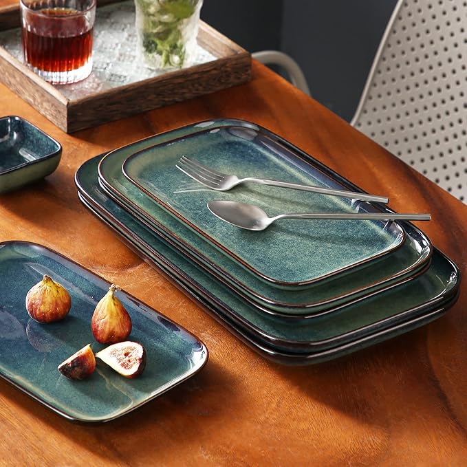 vancasso Stern Serving Platters Set of 3, 15/13/ 11 Inches Rectangular Serving Plates, Green Serving Trays for Entertaining, Party-Ruum Studio Home