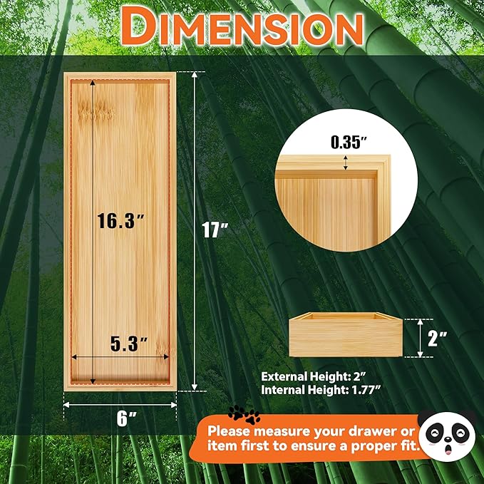 Bamboo Drawer Organizer for Kitchen & Bath, Extra Large Stackable Tray for Silverware, Toiletries & Utensils, 2 Pcs, 17" x 6" x 2" (Outer), 16.3" x 5.3" x 1.77" (Inner)-Ruum Studio Home