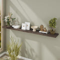 Fun Memories Floating Shelves for Wall, 72"x9.3" Rustic Solid Elm Wood Wall Shelves, Heavy-Duty Wall Mounted Shelves with Invisible Brackets, Set of 2 for Living Room, Bedroom, Kitchen, Walnut Finish-Ruum Studio Home