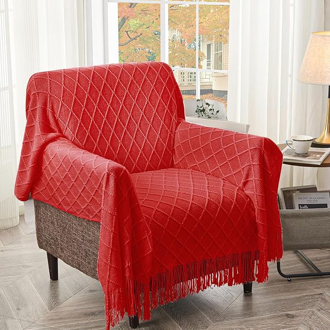 inhand Knitted Gift Throw Blankets for Couch and Bed,Valentines Day Decor Blanket for Her Him Girlfriend Wife, Red Romatic Lightweight Decorative with Tassel, Farmhouse Warm Woven for Women, 60"x80"-Ruum Studio Home