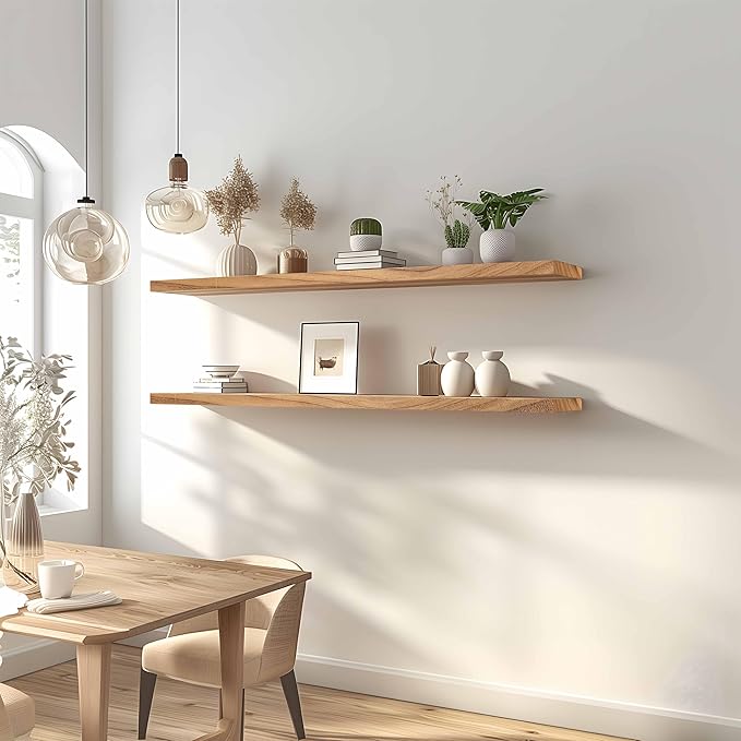 48 Inch Floating Shelves for Wall Rustic Light Wood Wall Shelves for Bedroom Set of 4-Ruum Studio Home