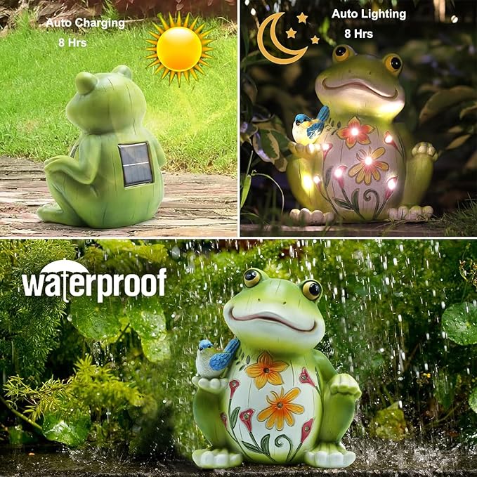 Solar Outdoor Frog Statue Lighting, Waterproof Frog Statue Light,Outdoor Lighting, Decorations for Patio,Yard,Lawn, Porch, Ornament-Ruum Studio Home