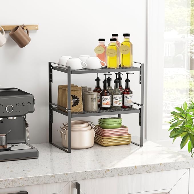 2 Pack Kitchen Countertop Organizer, Stackable Cabinet Shelf Organizer, 2 Tier Adjustable Kitchen Counter Shelves Riser For Pantry Cupboard Bathroom Organization And Storage, Desk Shelf,Spice Rack-Ruum Studio Home
