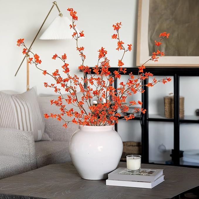 4Pcs Fake Flowers Blossom Branches Artificial Flowers for Indoor Decor, Faux Long Stem Realistic Indoor Plants for Vase Wedding Home Office Bedroom Party Table Centerpieces Decor-Ruum Studio Home