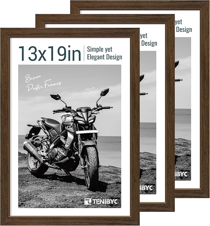 13x19 Picture Frame 3 Pack - Brown Woodgrain, Wood Photo Frame, HD Tempered Glass, Wall Gallery Poster Frame-Ruum Studio Home