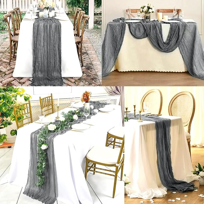 20 Pack Gray 10FT Cheesecloth Table Runner Rustic Gauze Fabric Cheese Cloth Table Runner for Wedding Bridal Baby Shower Table Decor 20 x 120 Inch Long Boho Sheer Birthday Party Table Decorations-Ruum Studio Home