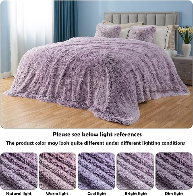 GONAAP Fuzzy Faux Fur Throw Blanket Queen Size Frosty Purple Super Soft Cozy Plush Fuzzy Shaggy Blanket for Couch Sofa Bed (Frosty Purple, Queen(90"x90"))-Ruum Studio Home