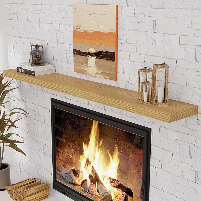 72 Inch Floating Shelves, 72 x 9 Rustic Wooden Fireplace Mantel, 9 Inch Floating Shelf for Wall, Farmhouse Wall Shelves for Home Storage & Display, Oak Color, Set of 1-Ruum Studio Home