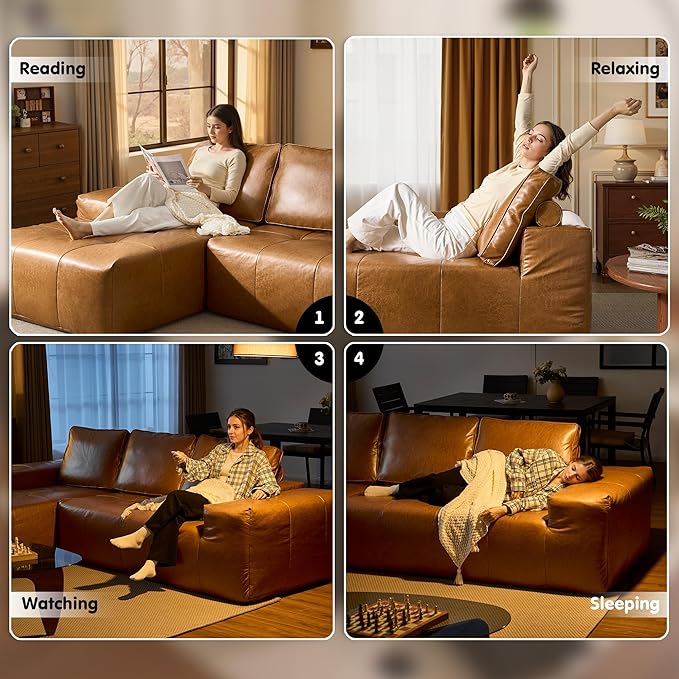 ovios Sectional Cloud Couch for Living Room, Modular Floor Sofa with Plush Corduroy, No Assembly Required, Big Comfy Couches Set with Fluffy Memory Foam, Stupendous U Shaped Sofas with Chaise, Brown-Ruum Studio Home