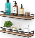 Meangood Floating Shelves Wall Mounted Set of 2, Rustic Wood Wall Storage Shelves for Bedroom,Living Room,Bathroom, Kitchen Torched Wood-Ruum Studio Home