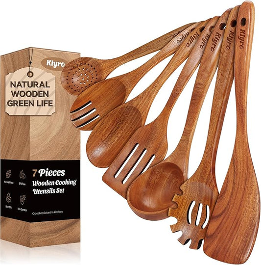 Kitchen Utensils Set, 7 Piece Premium Cooking Utensils Set, Durable Non-Stick Wooden Spoons for Cooking, Kitchen Essentials for New Home-Ruum Studio Home