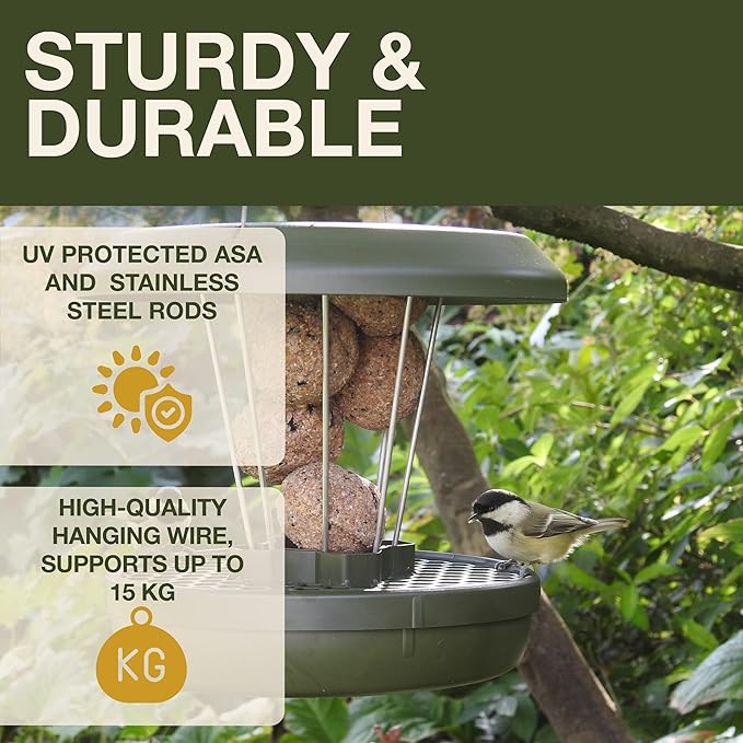 SWISSINNO No Mess Bird Feeder Lucerne Smart Birds for Fat Balls - Feed Birds, not mice & Rats! Robust & Reliable for Hanging - Green-Ruum Studio Home