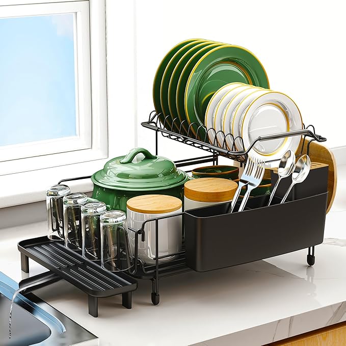 Runnatal Large Dish Drying Rack with Drainboard Set, Stainless Steel Detachable 2-in-1 Large-Capacity 2-Tier Over The Sink Anti-Rust Dish Rack and Dish Drainer for Kitchen Counter-Ruum Studio Home