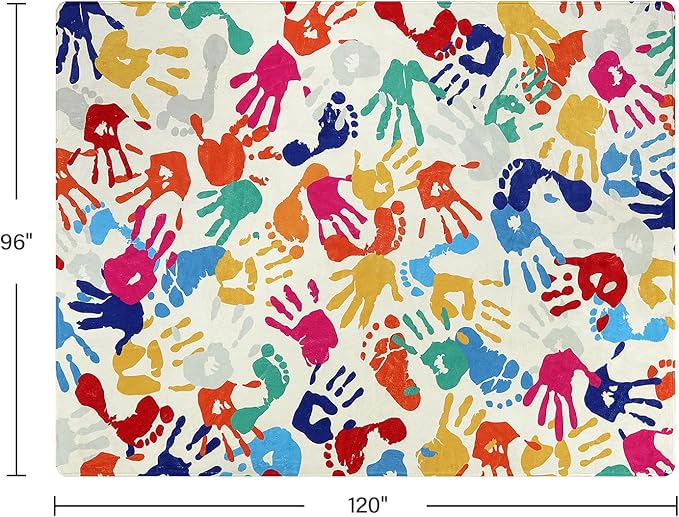 STARUIA Large Kids Rug for Playroom, 8'x10' Handprints and Footprints Colorful Rug for Classroom, Non-Slip Washable Rugs for Nursery, Soft Throw Carpet Indoor Playmat for Kids Room Dorm Bedroom-Ruum Studio Home