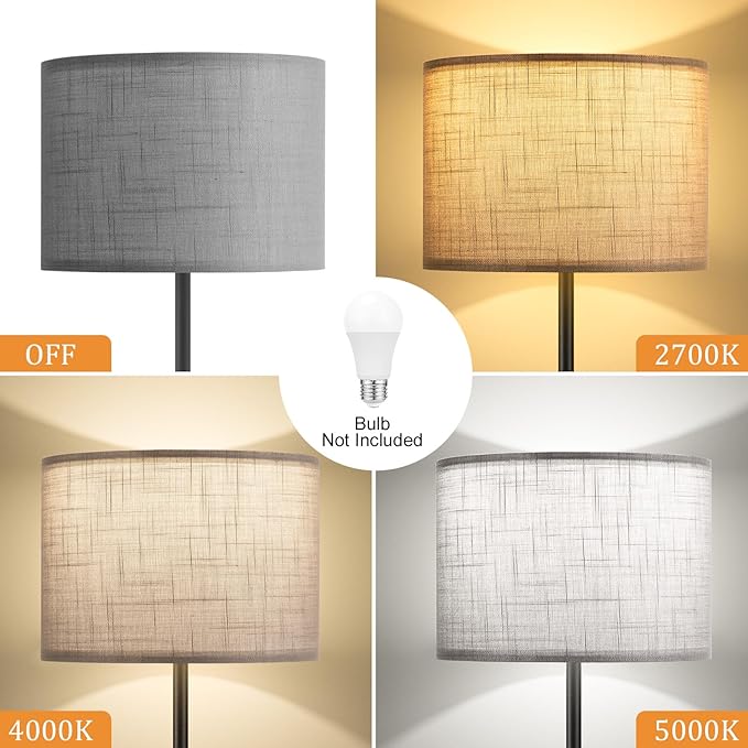 Ambimall 60'' Modern Floor Lamp with Shade, Tall Lamps for Living Room, Bedroom, Office, Dining Room, Linen Grey Shade with Black Pole(Without Bulb)-Ruum Studio Home