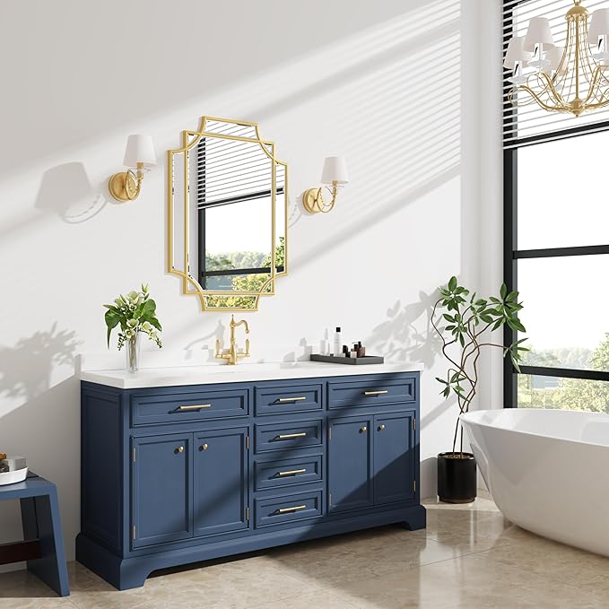 Bathroom Mirror for Wall Gold Farmhouse Wall Vanity Mirror for Over Sink Wood Framed Beveled Mirrors Deco（20 * 28IN/Gold）-Ruum Studio Home