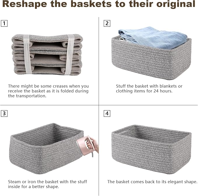 3 Pack Small Storage Baskets for Organizing, Cute Woven Decorative Gift Baskets for Shelves, Mini Closet Organizer Bins with Handles, 11.81''Lx7.87''Wx4.72''H-Grey-Ruum Studio Home