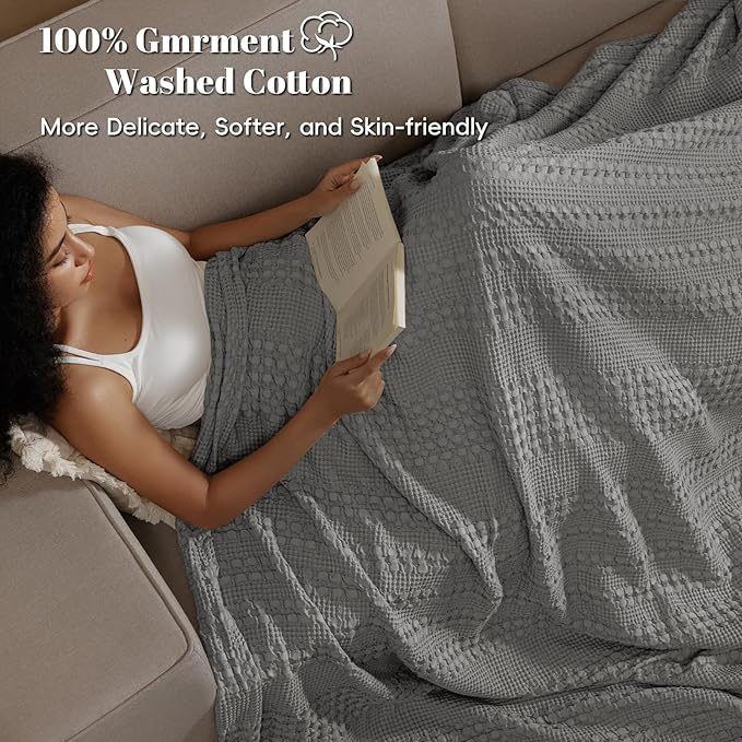 PHF 100% Cotton Waffle Weave Blanket Twin Size, Soft Lightweight Breathable Cozy Summer Blankets for Bed, Luxury Aesthetic Woven Bedding for Home Decor, 66"x90", Dark Grey-Ruum Studio Home