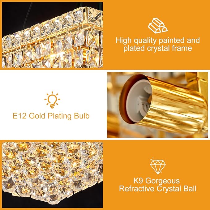 4-Light Gold Crystal Chandeliers Flush Mount Chandelier Light Fixture with K9 Crystals Modern Ceiling Lights Elegant Square Lamp for Bedroom,Hallway,Bar,Living Room,Dining Room,H5.9 xW13.7-Ruum Studio Home
